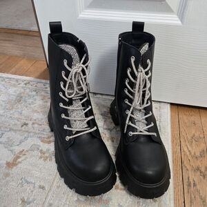 Wild Diva Black and Silver Combat Boots
